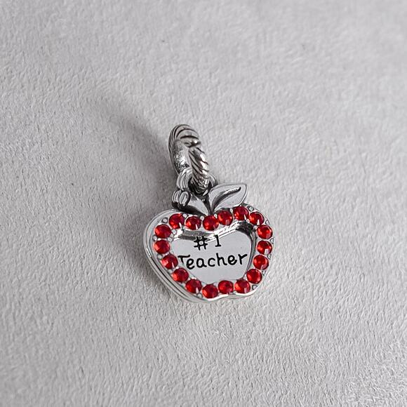 Brighton Dangle Charm Retired Silver Plated #1 Teacher Apple Red CZ - Picture 1 of 4